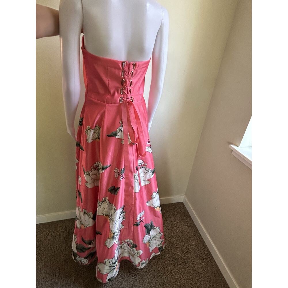 BHLDN Savannah Strapless Floral Satin A-Line Maxi Dress Womens 14 Pink Wedding - Picture 9 of 16